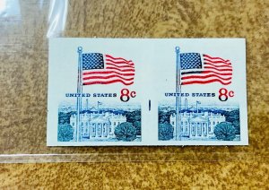 US Sc# 1338Gh NH 8c flag coil imperf  pair error  partial line and color bleed
