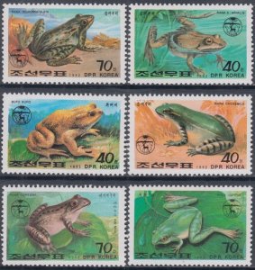 NORTH KOREA Sc #3138-43 CPL MNH SET of 6 DIFF FROGS and TOADS