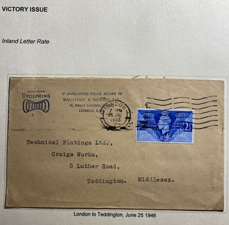 1946 London England Airmail Advertising Cover To Teddington Victory Stamps Issue 