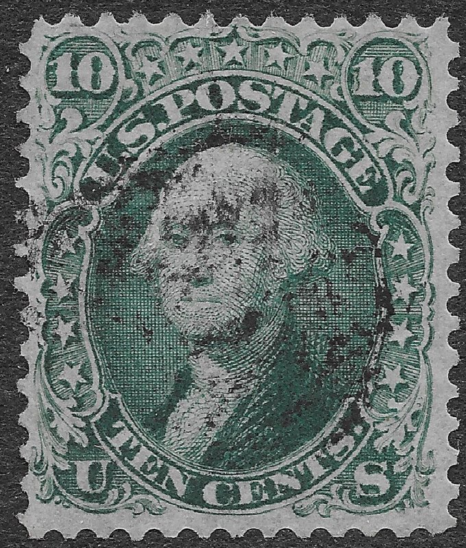 US Stamps Scott #96 Used F Grill 10c Blue Green Washington SCV $240