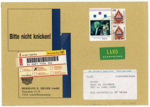 Germany to USA Deutsche Post Registered Land Mail Economy Cover Customs Label  