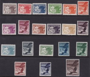 1925-30 AUSTRIA, Airmail No. 12/31 - Set of 20 Values - Pilot and Bird Head - MN