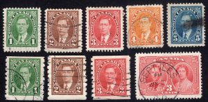 Canada 231-236, 237, 238-240 George VI used regular & coil stamps