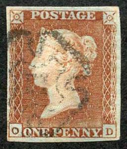 1841 Penny Red (OD) Plate 9 York MX Four Margins