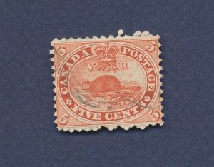 CANADA - Scott 15 - used - 5 cent beaver - 1859 -
