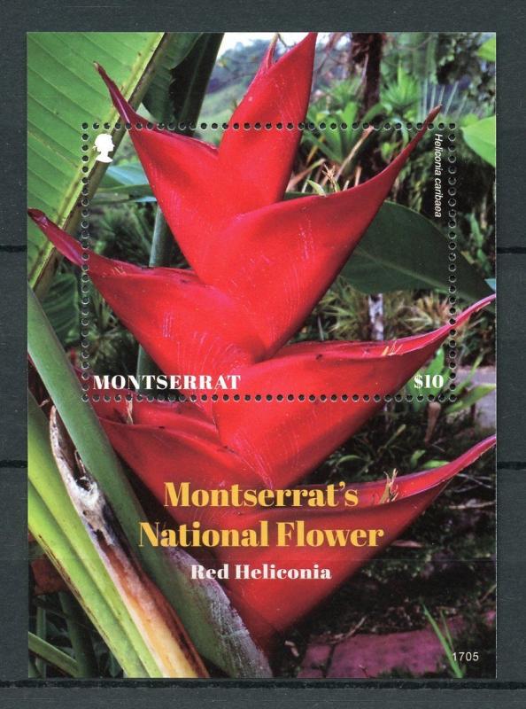 Montserrat 2017 MNH Heliconias Red Heliconia 1v S/S Plants Flowers Nature Stamps