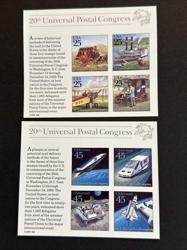 1989 Two 20th Universal Postal Congress Souvenir Sheets Sc# 2438, C126 MNH
