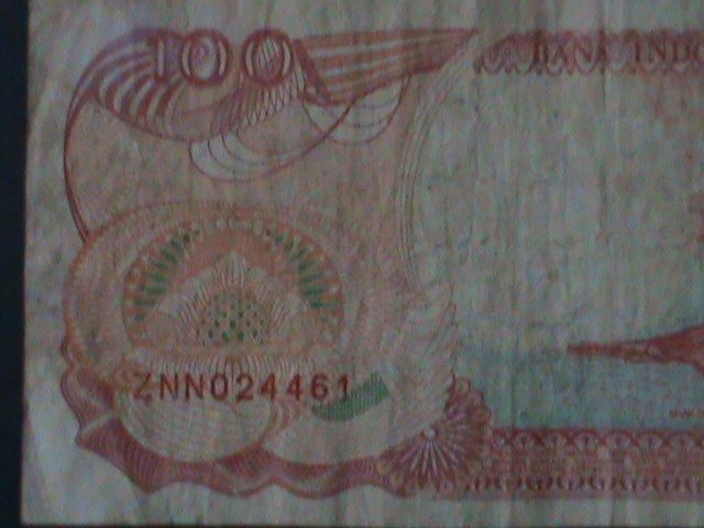 ​INDONESIA-1992-BANK INDONESIA-$100 RUPIAH- CIRCULATED-VF-32YEARS OLD