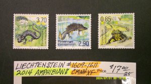 Liechtenstein 2014 Amphibians Scott# 1609-1611 Complete MNH XF set of 3