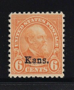1929 6c James A. Garfield Kansas Overprint Scott 664 Mint F/VF NH