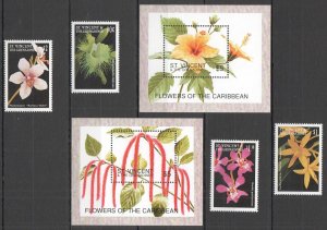 A0027 ST.VINCENT FLOWERS OF THE CARIBBEAN FLORA 2BL+1SET MNH