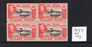 FALKLAND ISLANDS 1937/52 values, Blocks of fours verified and Unmounted.