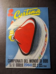 1960 Italy Souvenir Postcard Cover Cortina World Bobsled Championship