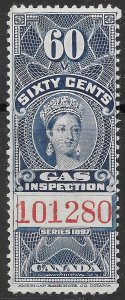 Canada 60c blue Gas Inspection Revenue issue of 1897 Van Dam FG20, MNG