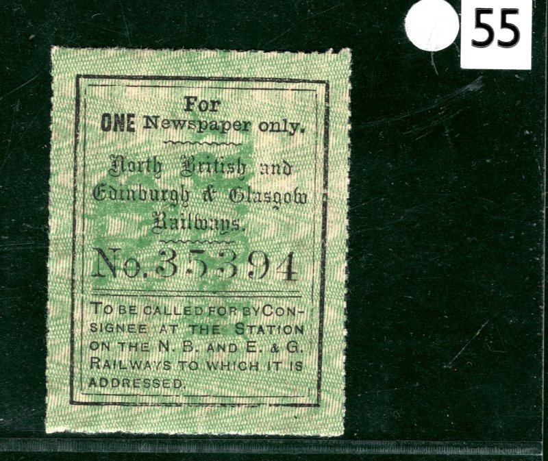 GB Scotland NORTH BRITISH RAILWAY *NB&EGR* O/p Newspaper Stamp Green S2WHITE55