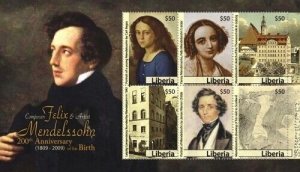 Liberia - 2009 - FELIX MENDELSSOHN - Sheet of 6 Stamps - MNH