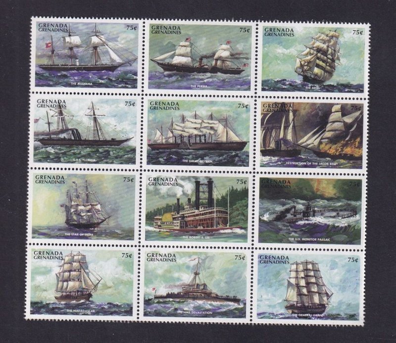 Grenada Grenadines  #2013 MNH  1998  ships , shipwrecks . block of 12 stamps 75c