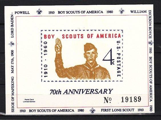 United States, 1980 Private issue. 70th Anniversary of Scouting, White Card. ^