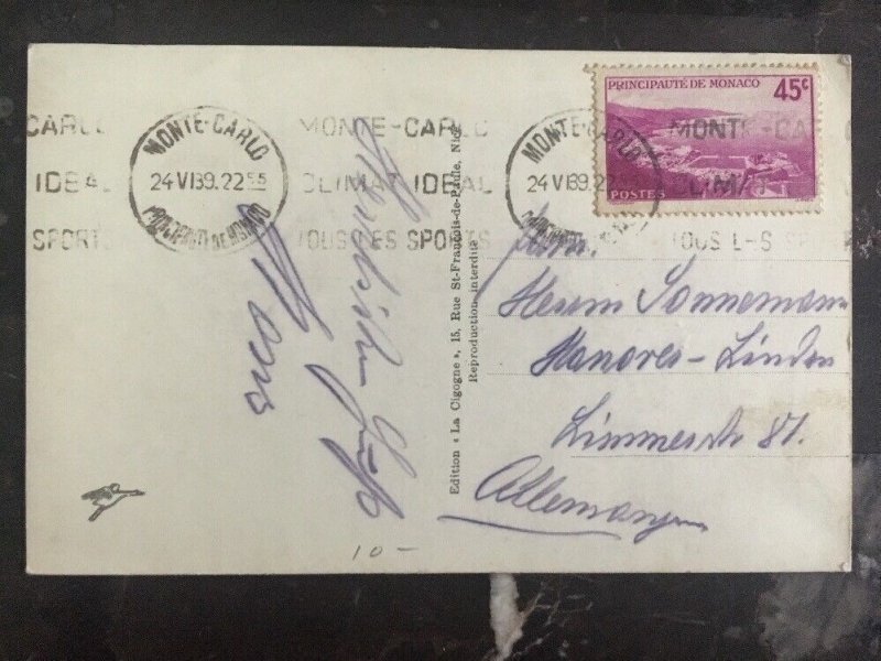 1939 Monte Carlo Monaco Real Picture Postcard Cover RPPC To Germany