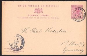 SIERRA LEONE QV 1d + 1d reply postcard used to Germany ex Freetown.........A8129