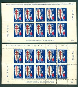 Denmark. 1954.  2 Christmas Sheet MNG. D.J.F. Perf + Imperf. Overprint 1955