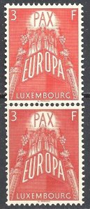 LUXEMBOURG 1957 EUROPA 3f red vertical PAIR one - 93215