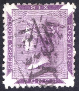 Sierra Leone 1872 6d Violet Perf 12.5 Scott 5 SG 3 VFU Cat $70