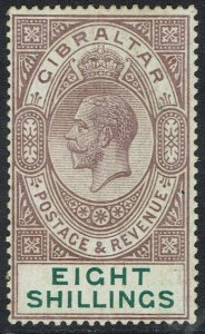 GIBRALTAR 1921 KGV 8/- WMK MULTI SCRIPT CA 