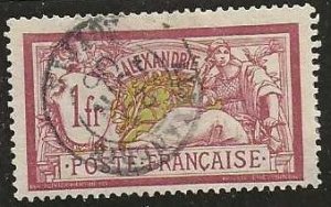 French Offices in Alexandria 28, used,, socked on nose, 1902.  (f223)