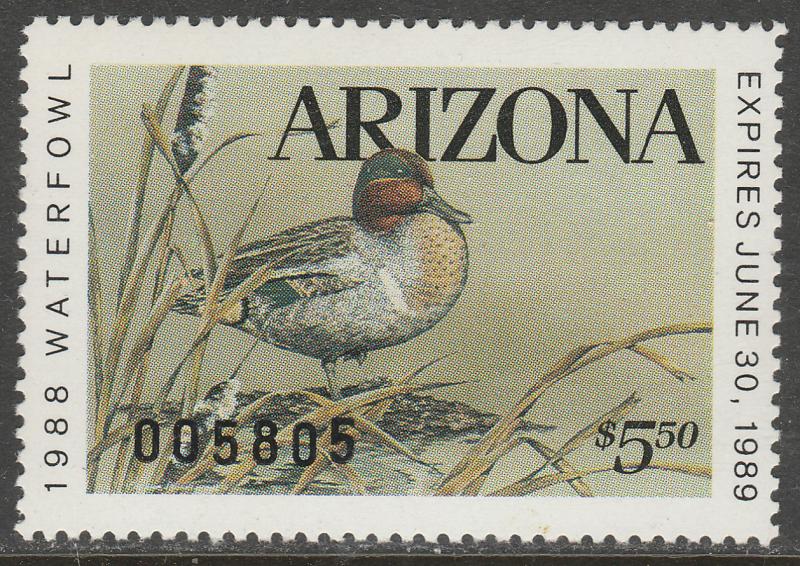 U.S.-ARIZONA 2, STATE DUCK HUNTING PERMIT STAMP. MINT, NH. VF