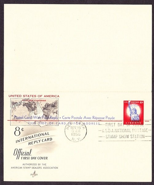 UY16 Liberty Paid Reply Postal Card Unaddressed ArtCraft FDC