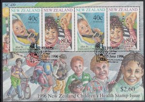 New Zealand 1996 used Sc #B152a Sheet of 4 health stamps - Child safety