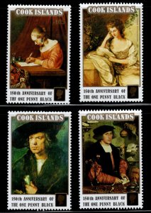 Cook Islands Scott 1038a-d Penny Black first postage stamp 150th anniversary.