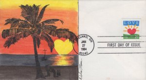 Xanapaw Cachets Hand Painted FDC for the 1994 29c Sunrise Love Stamp