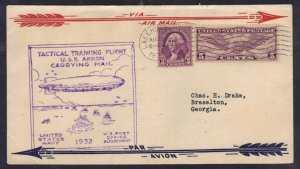 US 1932 ZEPPELIN USS AKRON NAVY TACTICAL TRAINING FLIGHT CARRYING AIR MAIL USPO