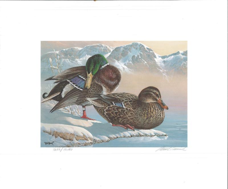 WASHINGTON #1 1986 STATE DUCK STAMP PRINT MALLARDS by Keith Warrick