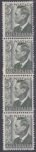 AUSTRALIA 1950-52 GVI 3d coil strip of 4 with central coil join MNH........A8332