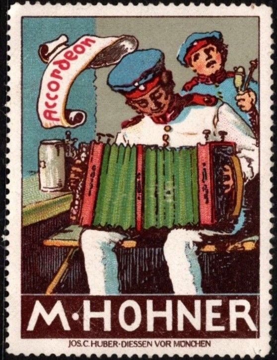 Vintage Germany Poster Stamp M. Hohner Accordions Unused No Gum