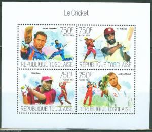 TOGO  2013 CRICKET  RICHARDS, LARA, FLINTOFF &  TENDULKAR  SHEET MINT NH