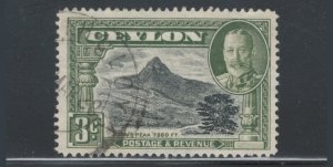 Ceylon 1935 King George V & Adam's Peak 3c Scott # 265a Used (Perf 14)