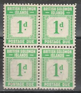 BRITISH SOLOMON ISLANDS 1940 POSTAGE DUE 1D BLOCK MNH **