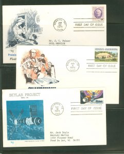 US 1399/1505/1529 1974 3 addressed FDCs with marg cachets; First woman doctor, rural america, skylab project.