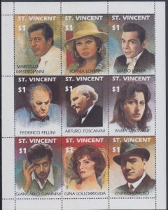 ST VINCENT  Sc # `1502a-i CPL MNH SHEET of 9 ITALIAN CULTURAL ICONS