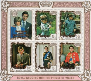 Penrhyn Island 1981 Sc#180a DIANA WEDDING Souvenir Sheet of 5 MNH