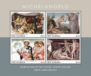 Gambia 2012 - Michelangelo Sistine Chapel 500th Ann. Stamp Sheet of 4 MNH