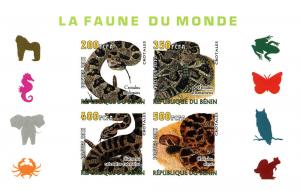 BENIN SHEET IMPERF SNAKES REPTILS