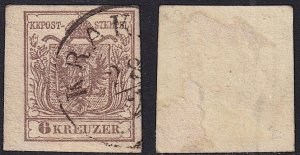 Austria - 1854 - Scott #4b - used - KRAKAU pmk Poland - very thick paper 0.158mm