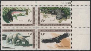 SC#1427-30 8¢ Wildlife Conservation Issue Plate Block: UR #33080 (1971) MNH*