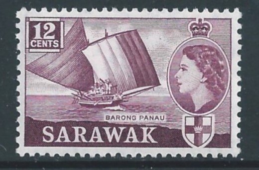 Sarawak #203 NH 12c Queen Elizabeth Defin. - Sailboat