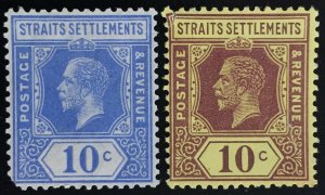 Malaya Straits Settlements KGV 1921-1923 10c Varieties MLH MSCA SG#230&231ba